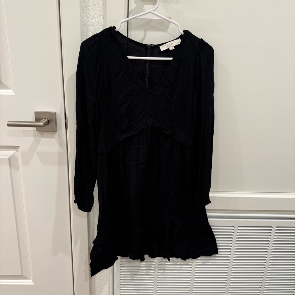 Worn Once: LOFT XXSP Black Long Sleeve Ruffle Dress